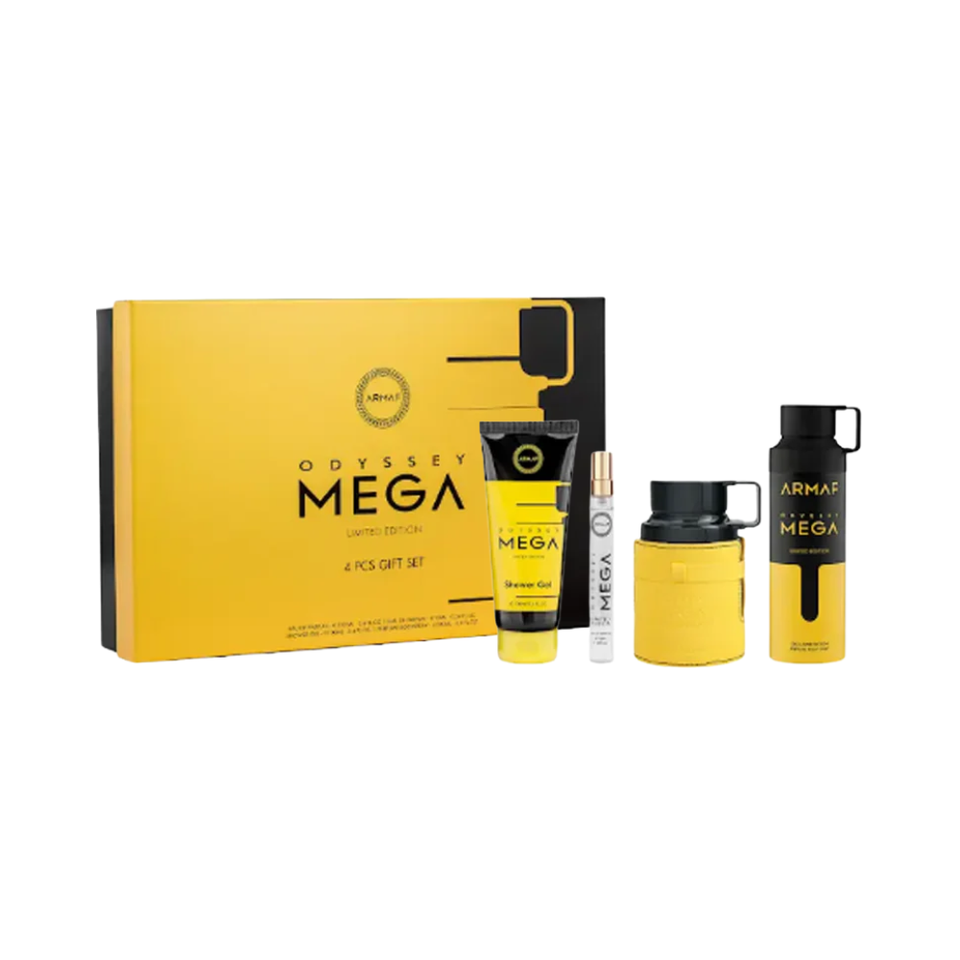 SET ARMAF 4PC ODYSSEY MEGA 3.4 EDP+0.34 EDP SPRAY+3.4 SG+6.8 BODY SPRAY (M) HARD BOX