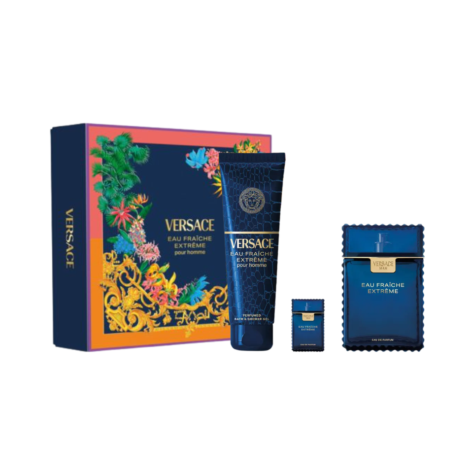 SET VERSACE 3PC EAU FRAICHE EXTREME 3.4 EDP+5.0 SG+0.17 EDP MINI (M) HARD BOX