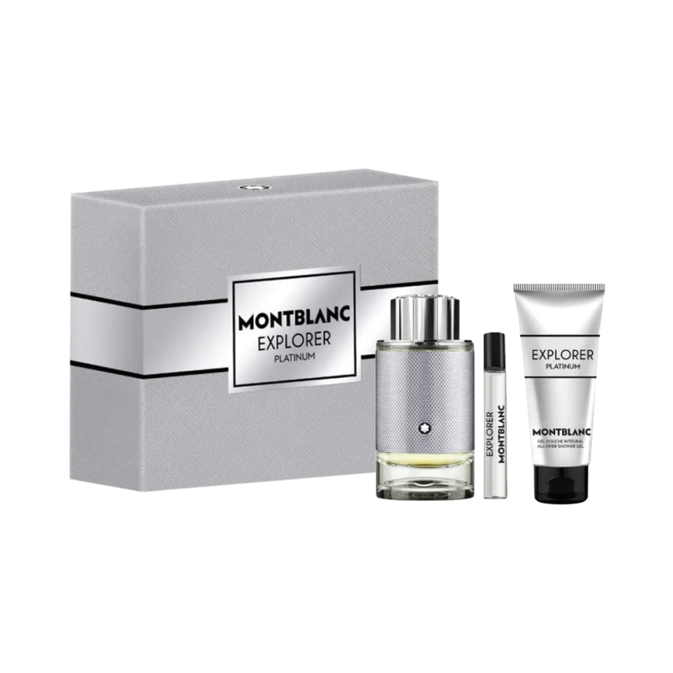 SET MB MONT BLANC 3PC EXPLORER PLATINUM 3.3 EDP+0.25 EDP MINI+3.3 SG (M) SOFT BOX