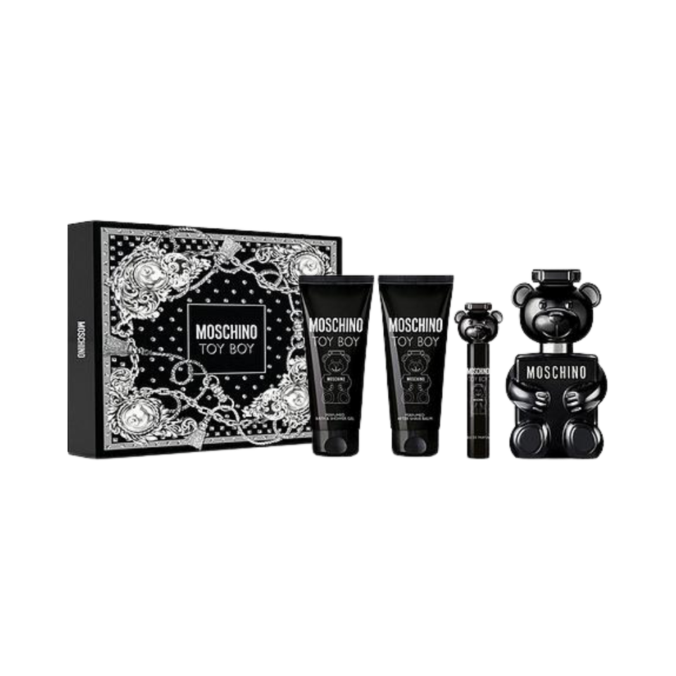SET MOSCHINO 4PC TOY BOY 3.4 EDP+3.4 SG+3.4 ASB+0.30 EDP SPRAY (M) HARD BOX