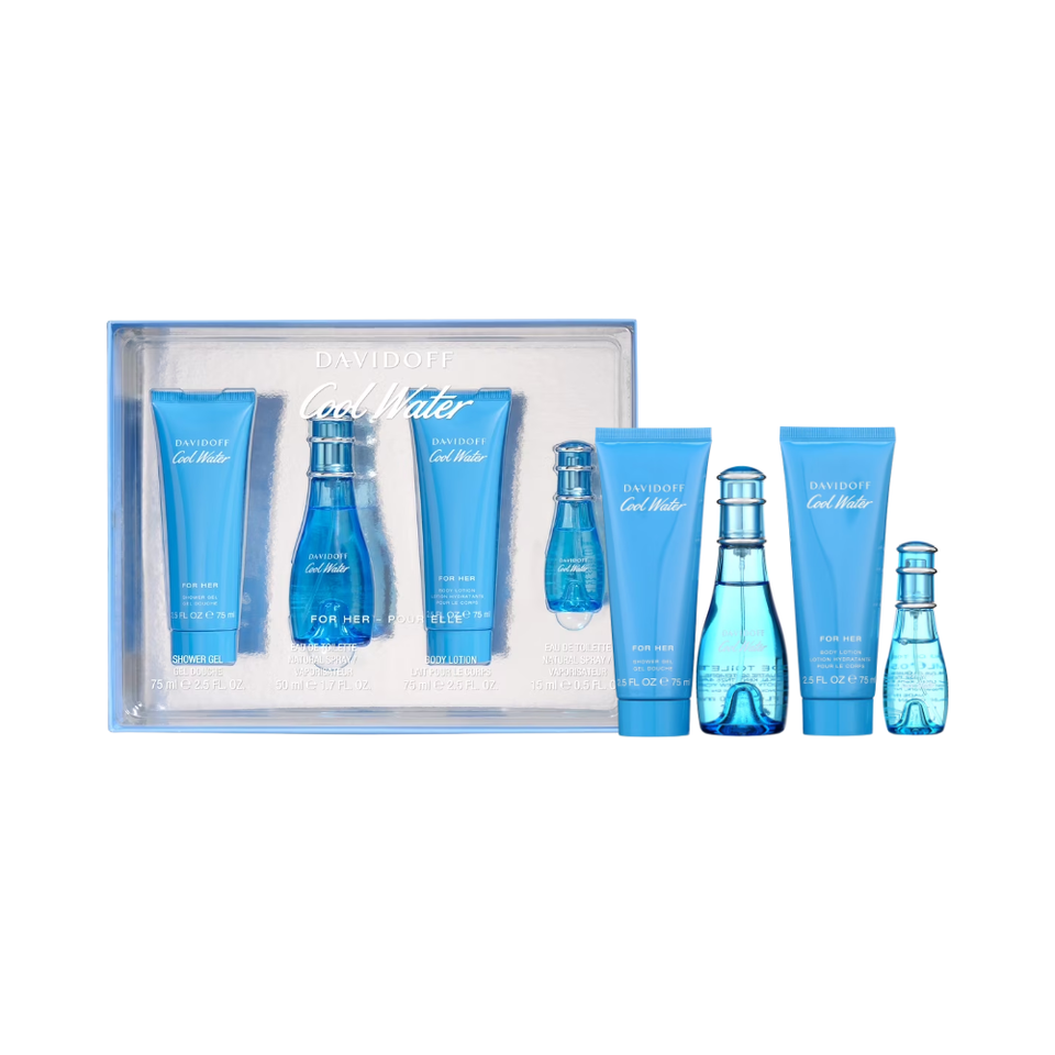 SET DAVIDOFF 4PC COOL WATER FOR HER-POUR ELLE 1.7 EDT+2.5 BL+2.5 SG+0.5 MINI SPY (W) WINDOW BOX