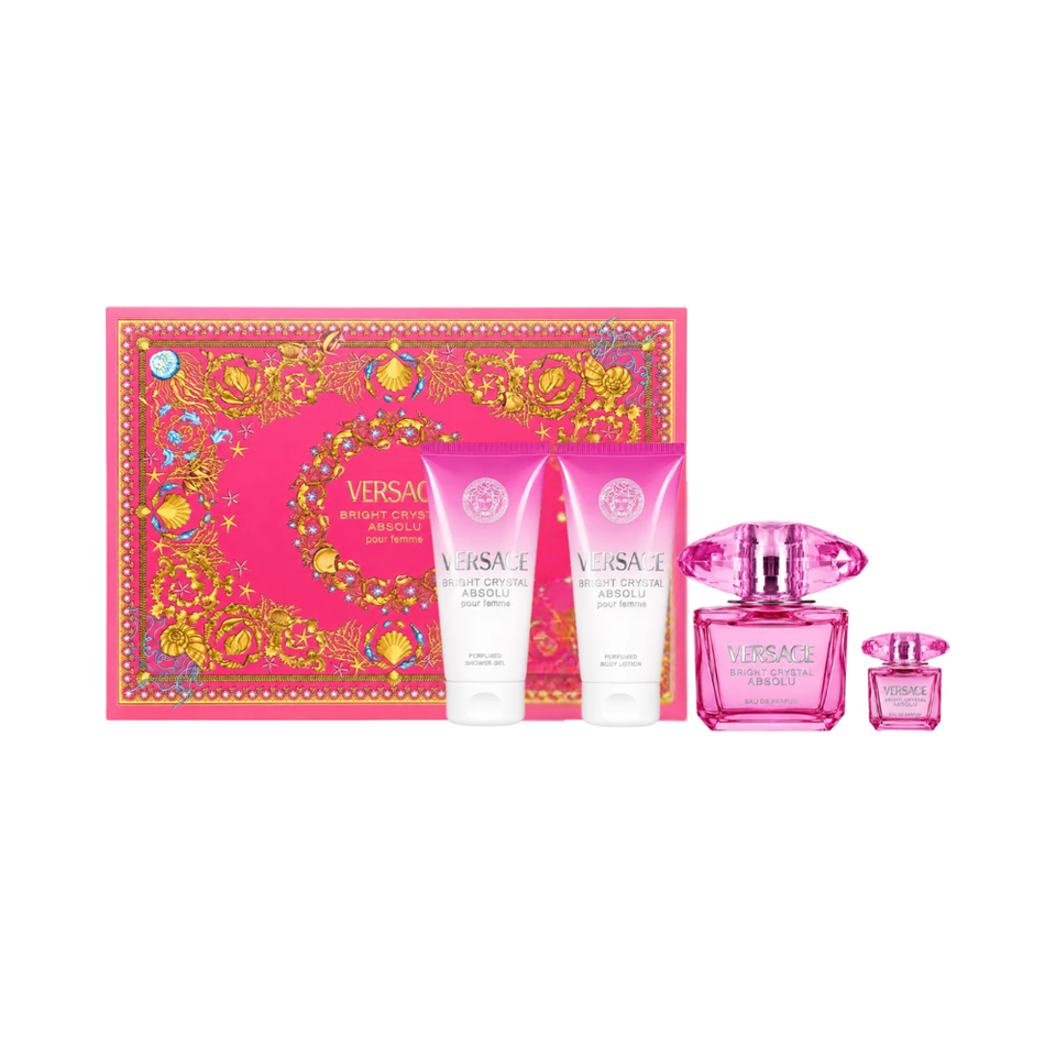 SET VERSACE 4PC BRIGHT CRYSTAL ABSOLU POUR FEMME 3.0 EDP+3.4 SG+3.4 BL+0.17 EDP MINI (W) HARD BOX