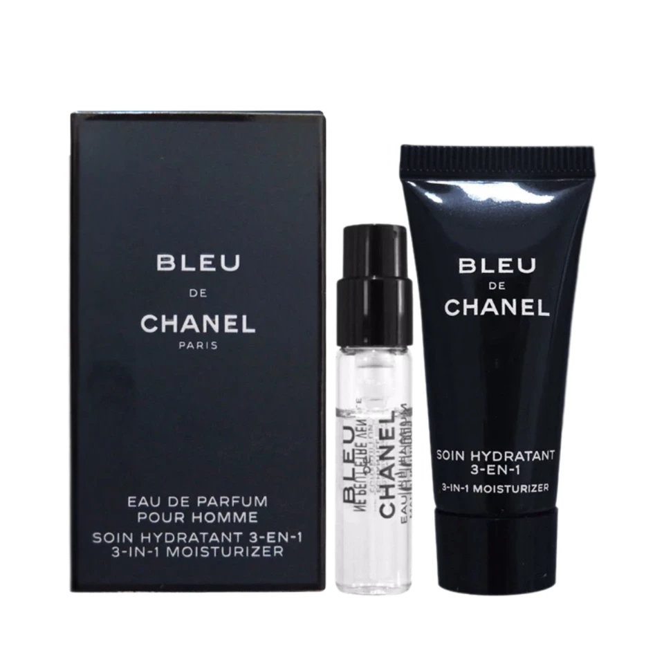 SET CHANEL 2PC BLEU DE CHANEL POUR HOMME 0.05 EDP+3-IN-1 0.17 MOISTURIZER (M) SOFT BOX