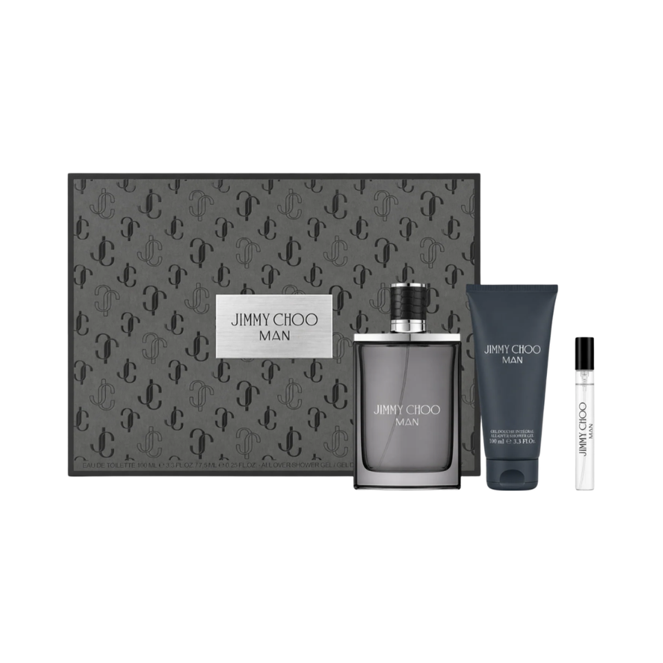 Jimmy Choo Man 3-Piece Men's Gift Set – 3.3 oz EDT, 0.25 oz Travel Spray, 3.3 oz Shower Gel