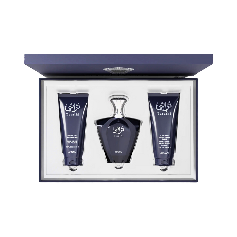 Set Afnan 3PC Turathi Blue 3.0 EDP+3.4 SG+3.4 ASB (M) Hard Box