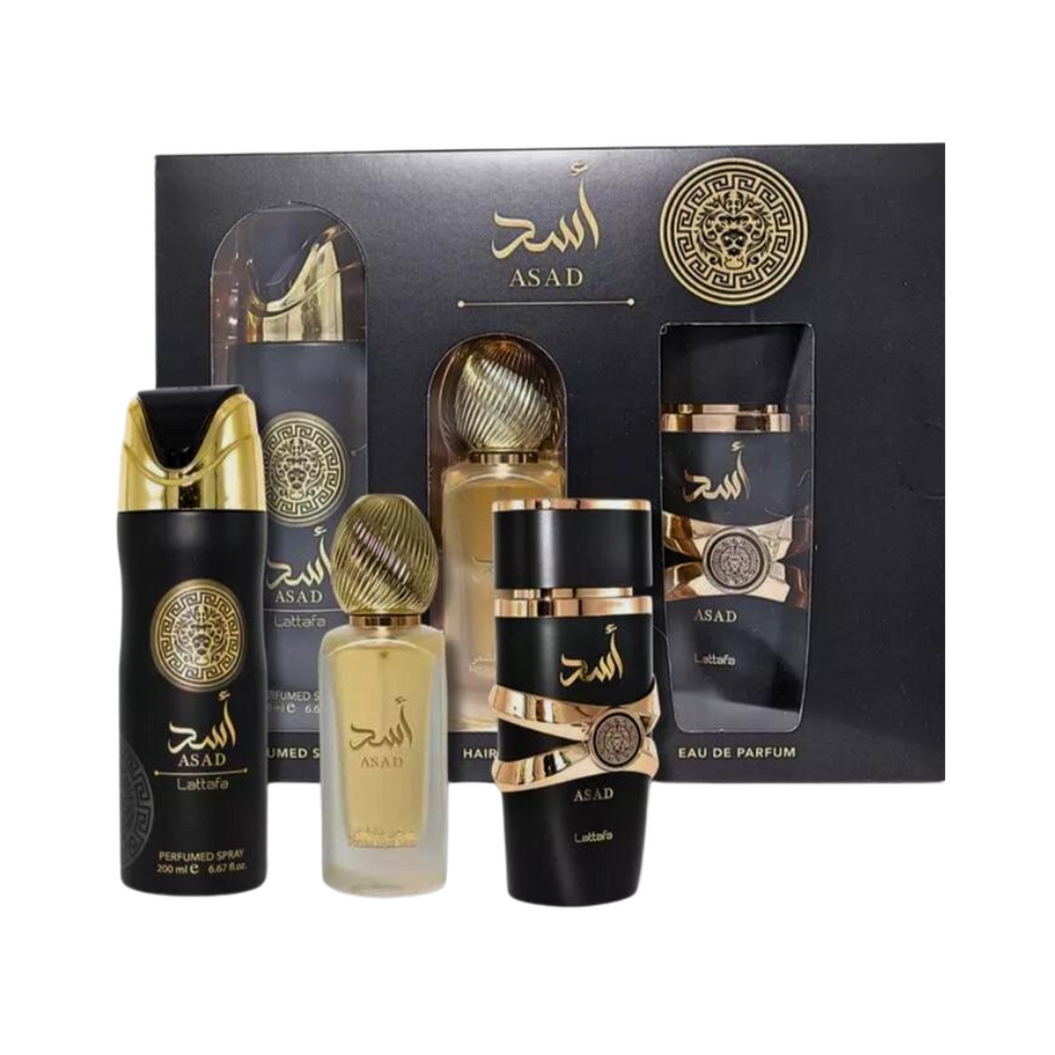SET LATTAFA 3PC ASAD 3.4 EDP+6.7 DEO+1.7 HAIR MIST (U) SOFT DISPLAY BOX