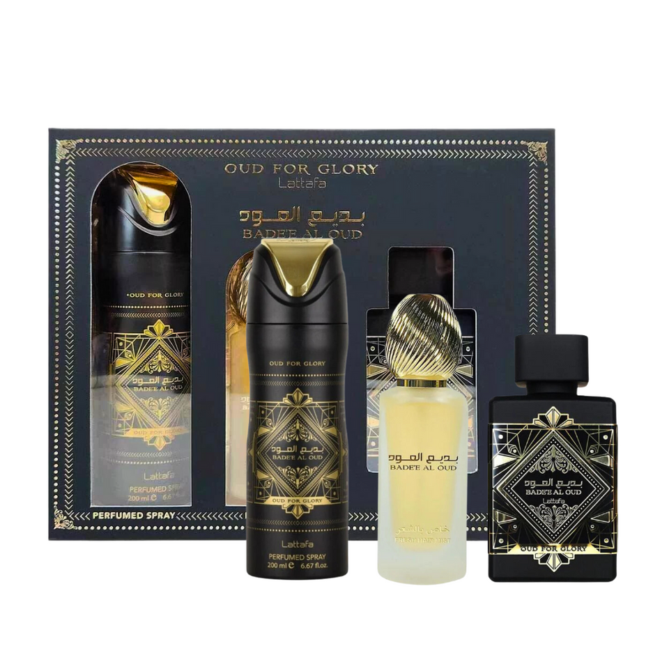 Set Lattafa 3Pc Bade'e Al Oud Glory 3.4 Edp+6.67 Deo+1.7 Hair Mist (U)