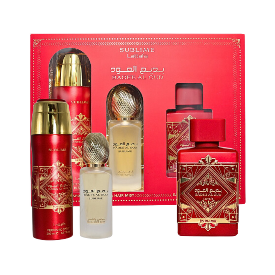 Set Lattafa 3Pc Bade'e Al Oud Sublime 3.4 Edp+6.67 Deo Spy+1.7 Hair Mist (U)