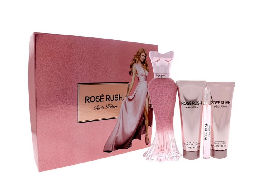 Set Paris Hilton 4pc Rose Rush 3.4 Edp+3.0 Bl+3.0 Sg+0.34 Edp (W)