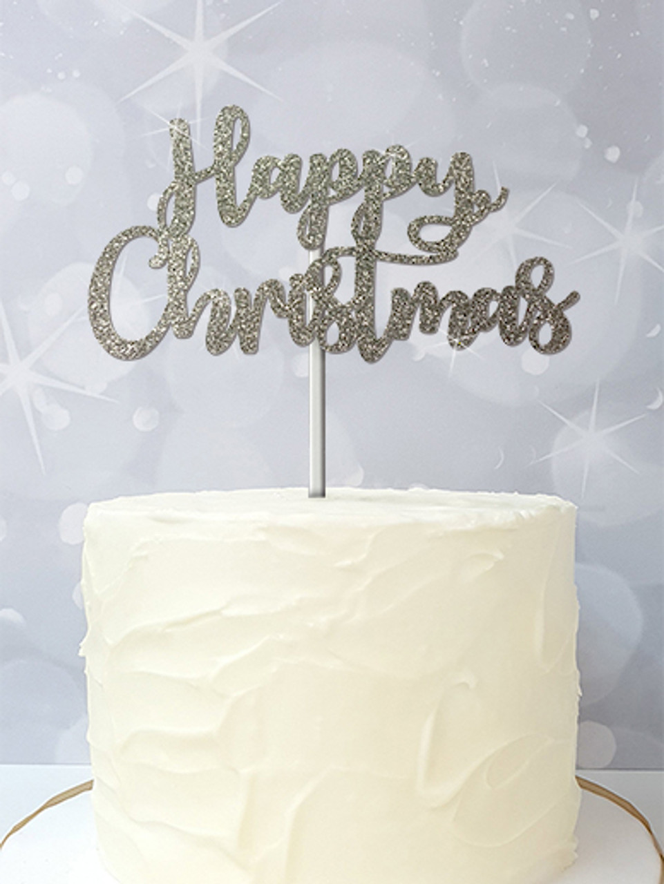 Happy Birthday' Silver Glitter Card Cake Topper