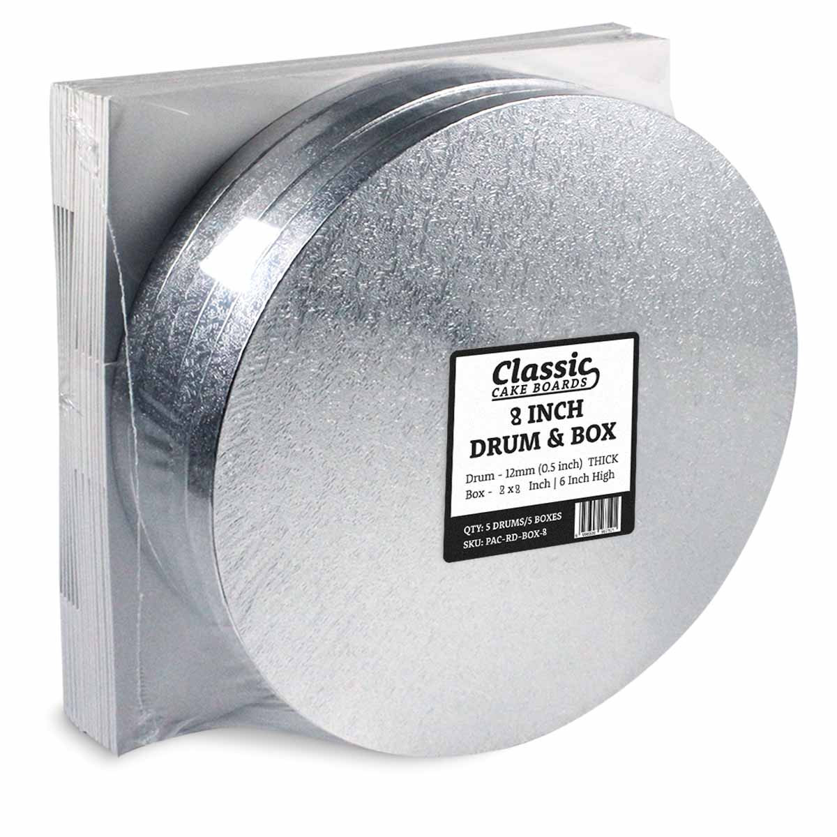 8 Inch Classic Cake Drum & Box Set - Pack of 5