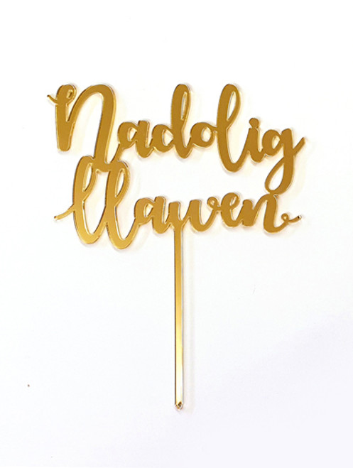 'Nadolig Llawen' Gold Acrylic Cake Topper