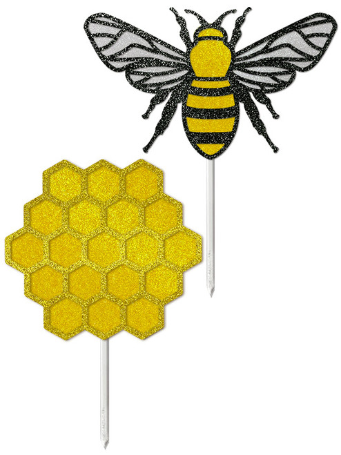 Glitter Card Cake Topper - Bee & Honeycomb