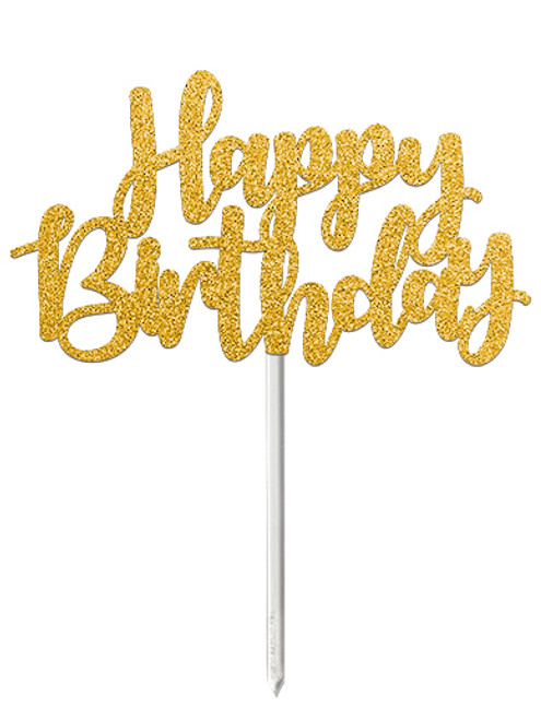 'Happy Birthday' Gold Glitter Card Cake Topper