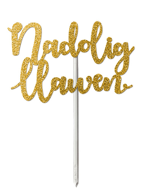 'Nadolig Llawen' Gold Glitter Card Cake Topper