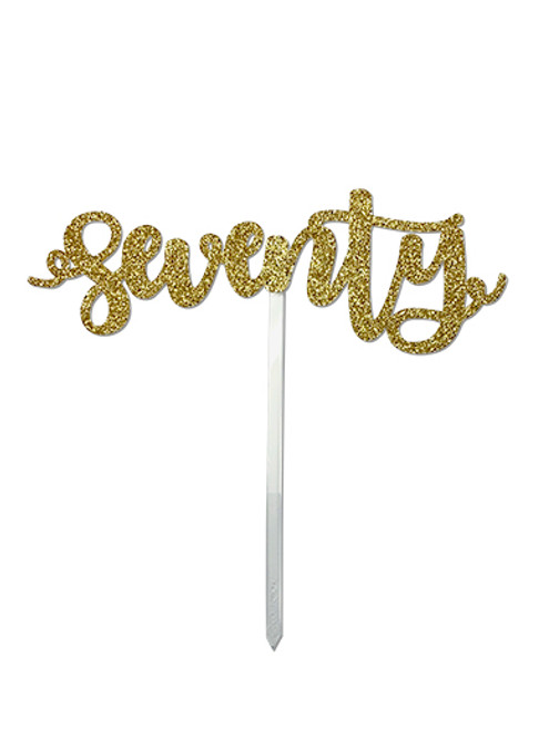 'Seventy' Gold Glitter Card Cake Topper