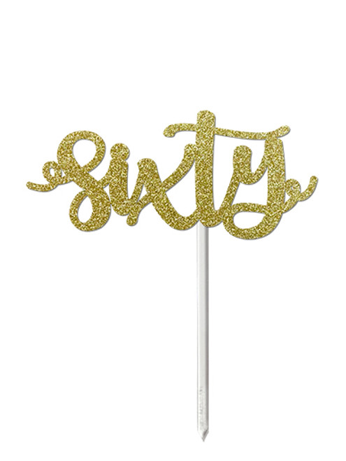 'Sixty' Gold Glitter Card Cake Topper