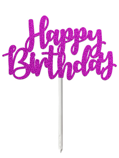 'Happy Birthday' Purple Glitter Card Cake Topper