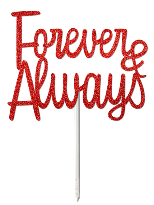 'Forever & Always' Red Glitter Card Cake Topper