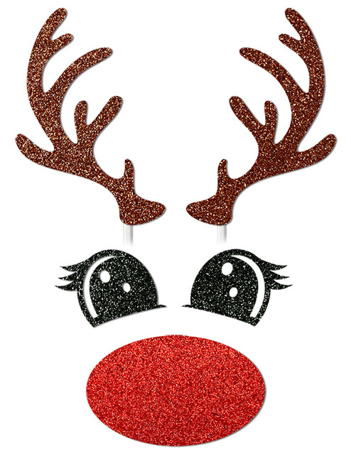 Reindeer Face Glitter Card Cake Topper