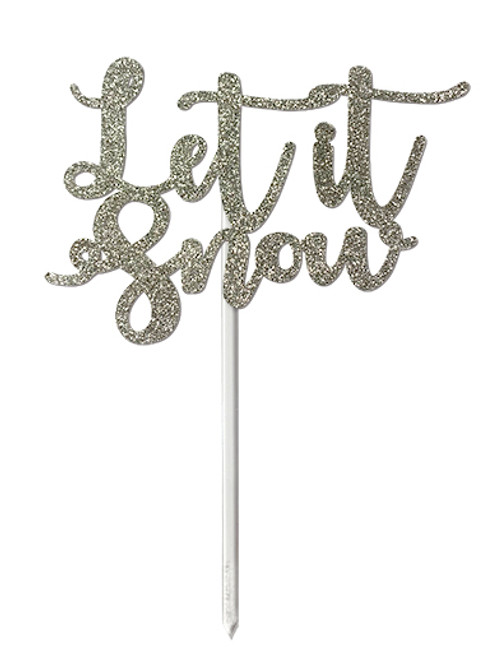 'Let it Snow' Silver Glitter Card Cake Topper