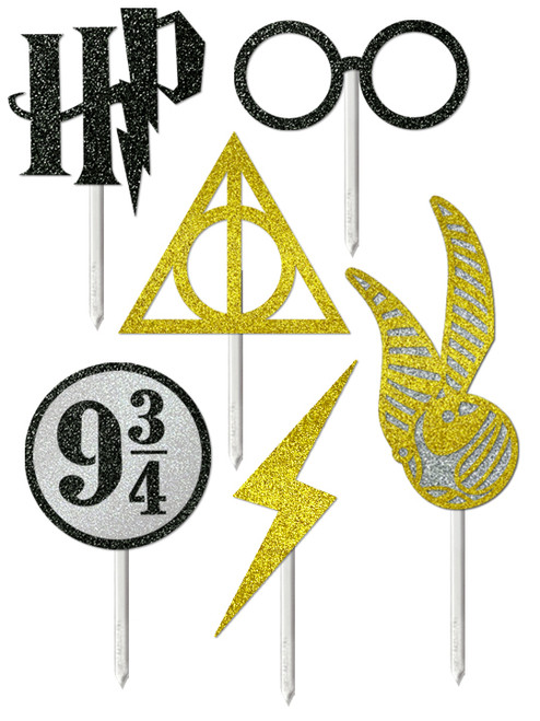 Glitter Card Cupcake Toppers - Wizard Themes - Set of 6