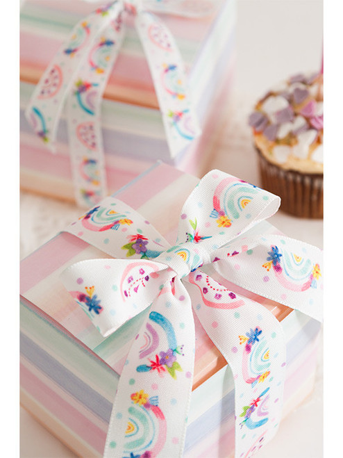 Rainbow Dreams Ribbon 25mm - White  25mm x 1 Metre