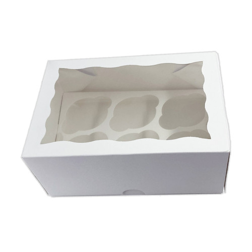 White Cupcake box  Holds 6 Cupcakes 4" Deep
