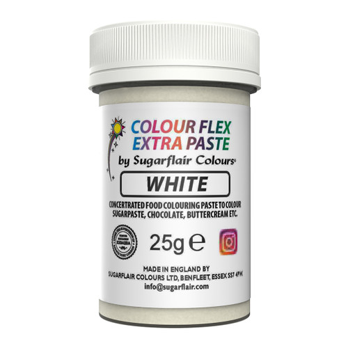 A pot of Sugarflair Colour Flex Extra Paste White