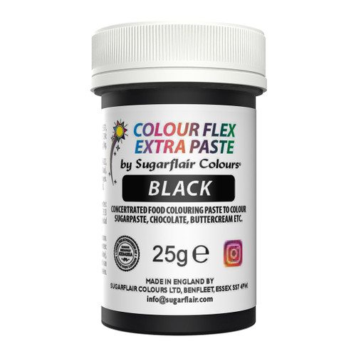 A pot of Sugarflair Colour Flex Extra Paste Black