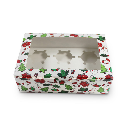 Christmas 6 count cupcake box - Patterned
