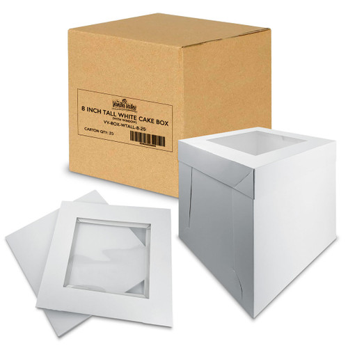 8" - Tall White Cake Box with Window - Box of 25