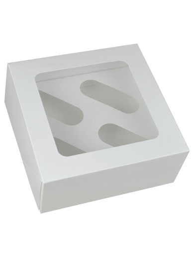 White Cupcake Box 3" Deep - Holds 4 - Box of 50