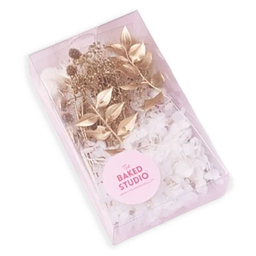 Gold & White dried mixed flowers in a box