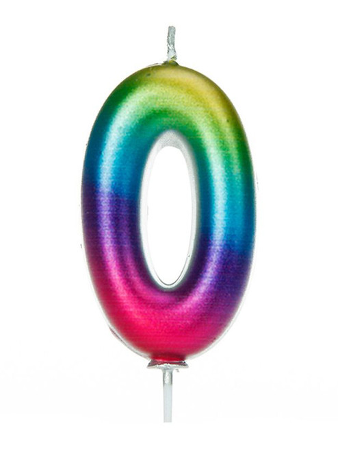 Metallic Rainbow Numeral Candle - 0