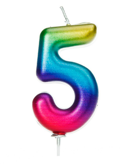 Metallic Rainbow Numeral Candle - 5