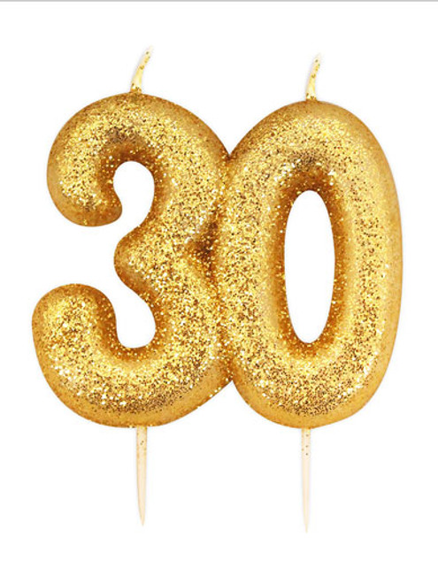 Gold Glitter Numeral Candle - 30