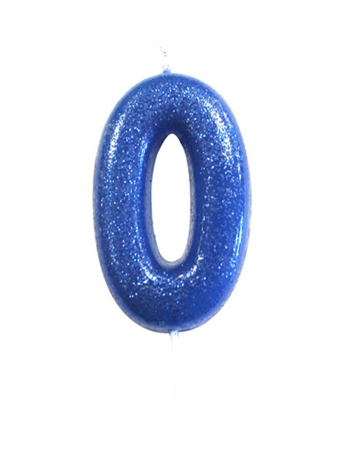 Blue Glitter Numeral Candle - 0