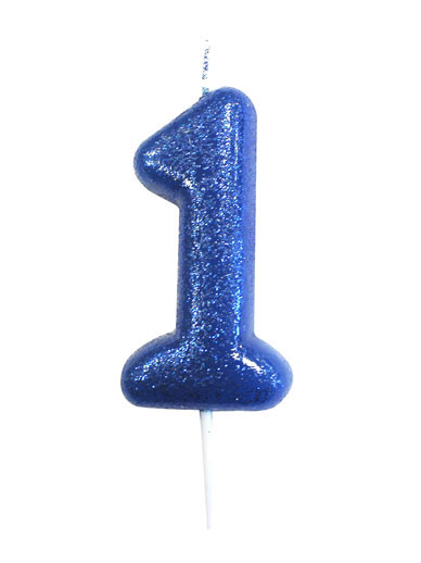 Blue Glitter Numeral Candle - 1
