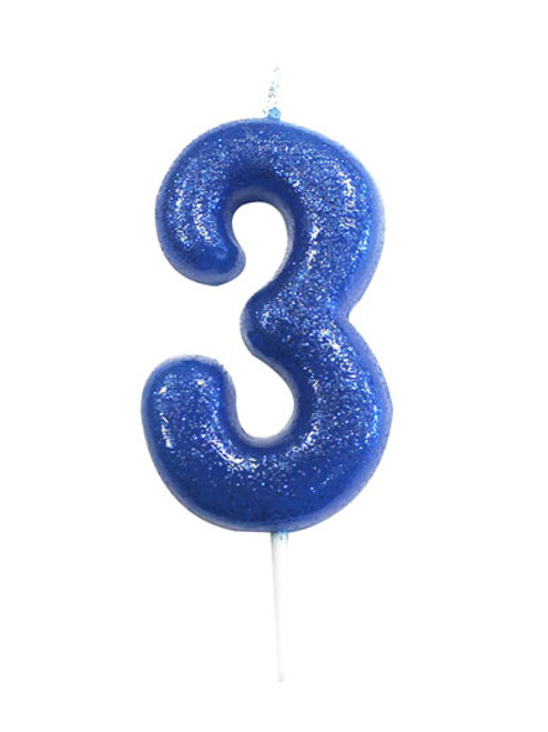 Blue Glitter Numeral Candle - 3