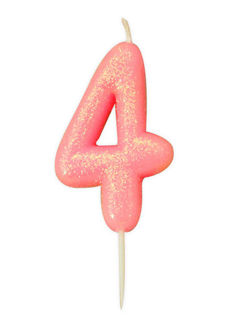 Pink Glitter Numeral Candle - 4