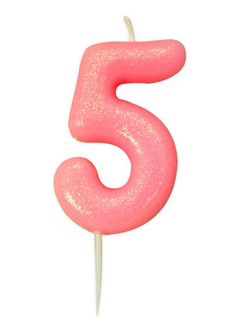 Pink Glitter Numeral Candle - 5