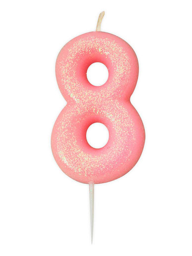 Pink Glitter Numeral Candle - 8
