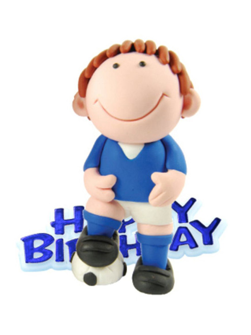 Footballer Topper & Happy Birthday Motto - Blue