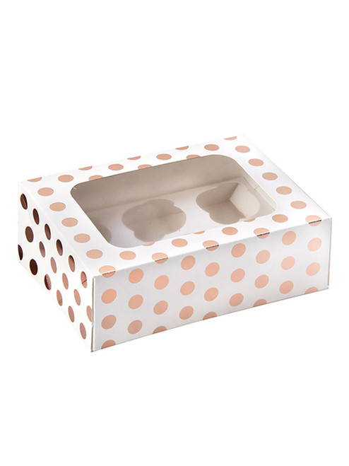 Rose Gold Polka Dot 6 Count Cupcake Box