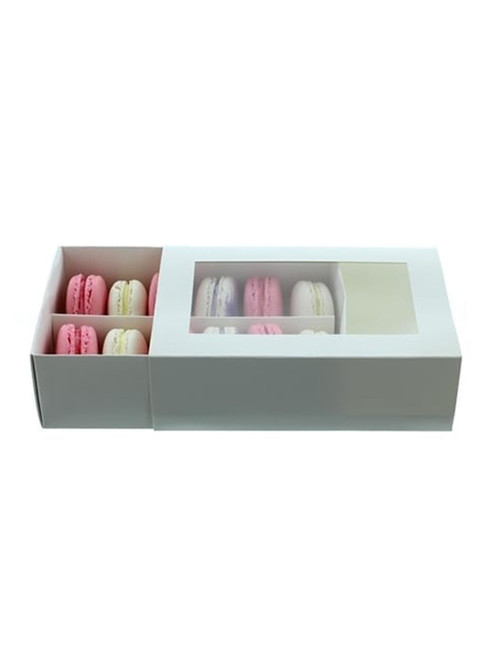 Macarons Box for 12 - Luxury Satin White with Sleeve
