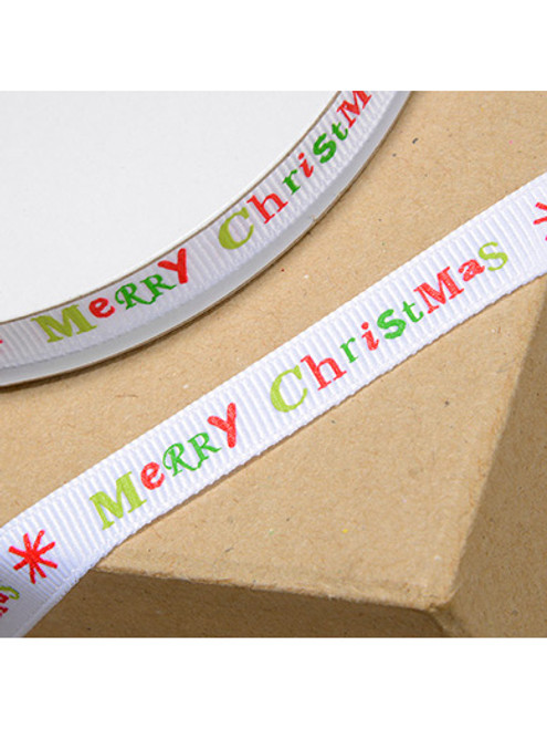 Merry Christmas Ribbon - White 10mm x 10m