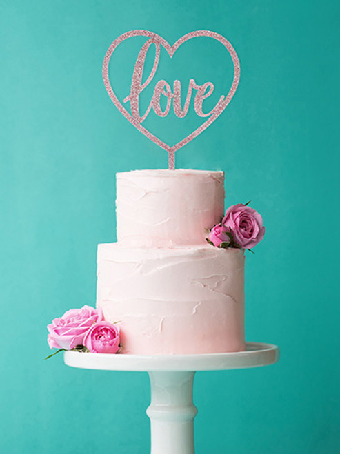 'Love' Glitter Acrylic Cake Topper - Rose Gold