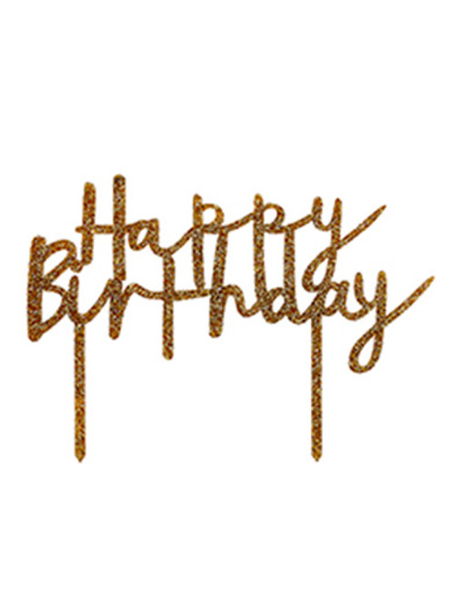 'Happy Birthday' Glitter Acrylic Cake Topper - Gold