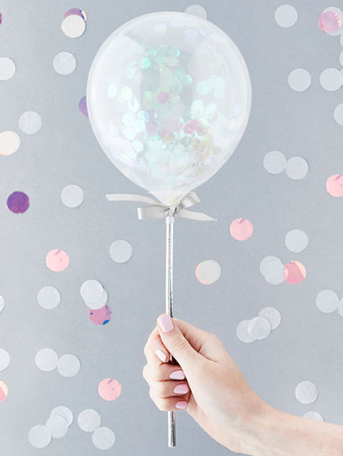 5 Mini Confetti Balloon Wands - Iridescent